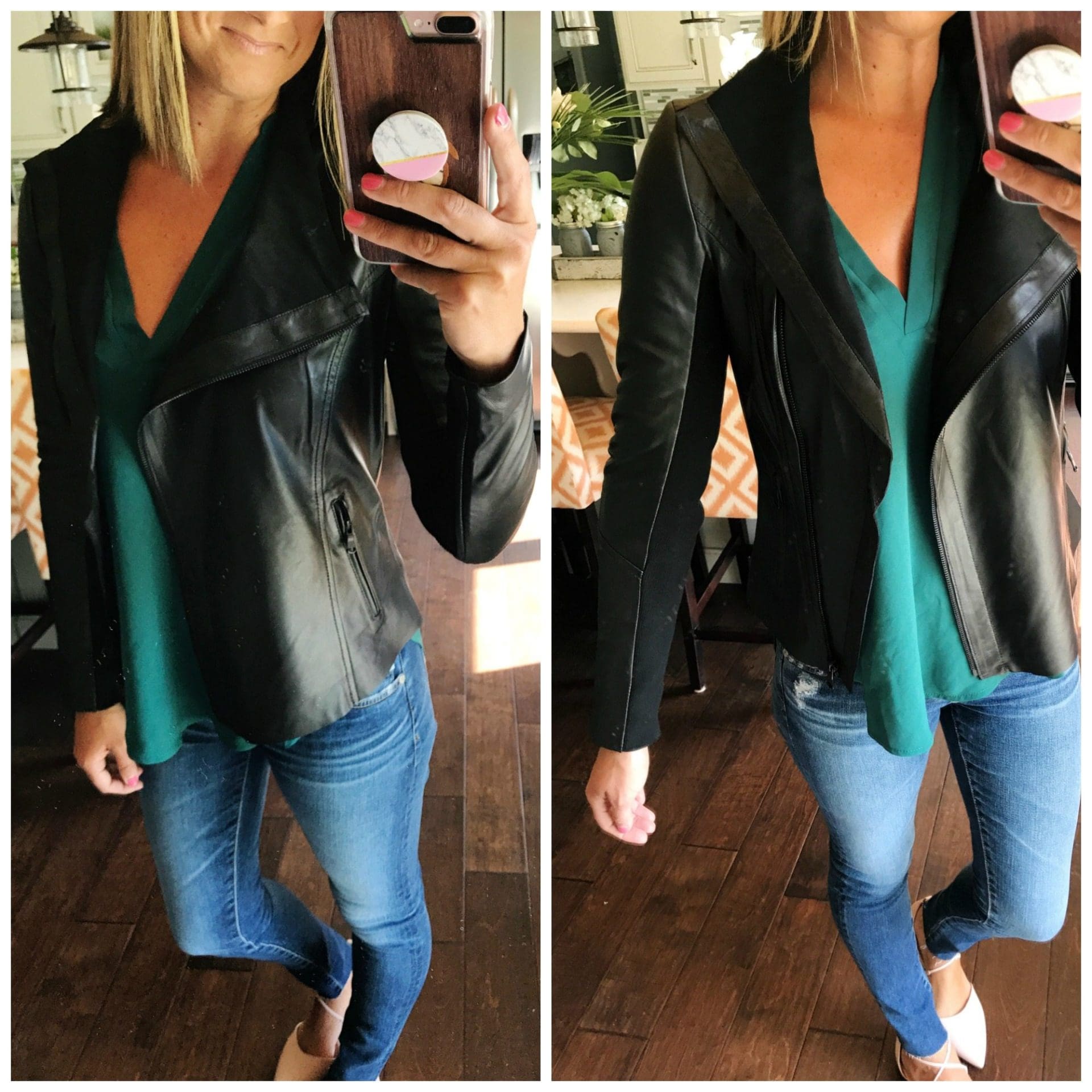 trouve raw edge leather jacket