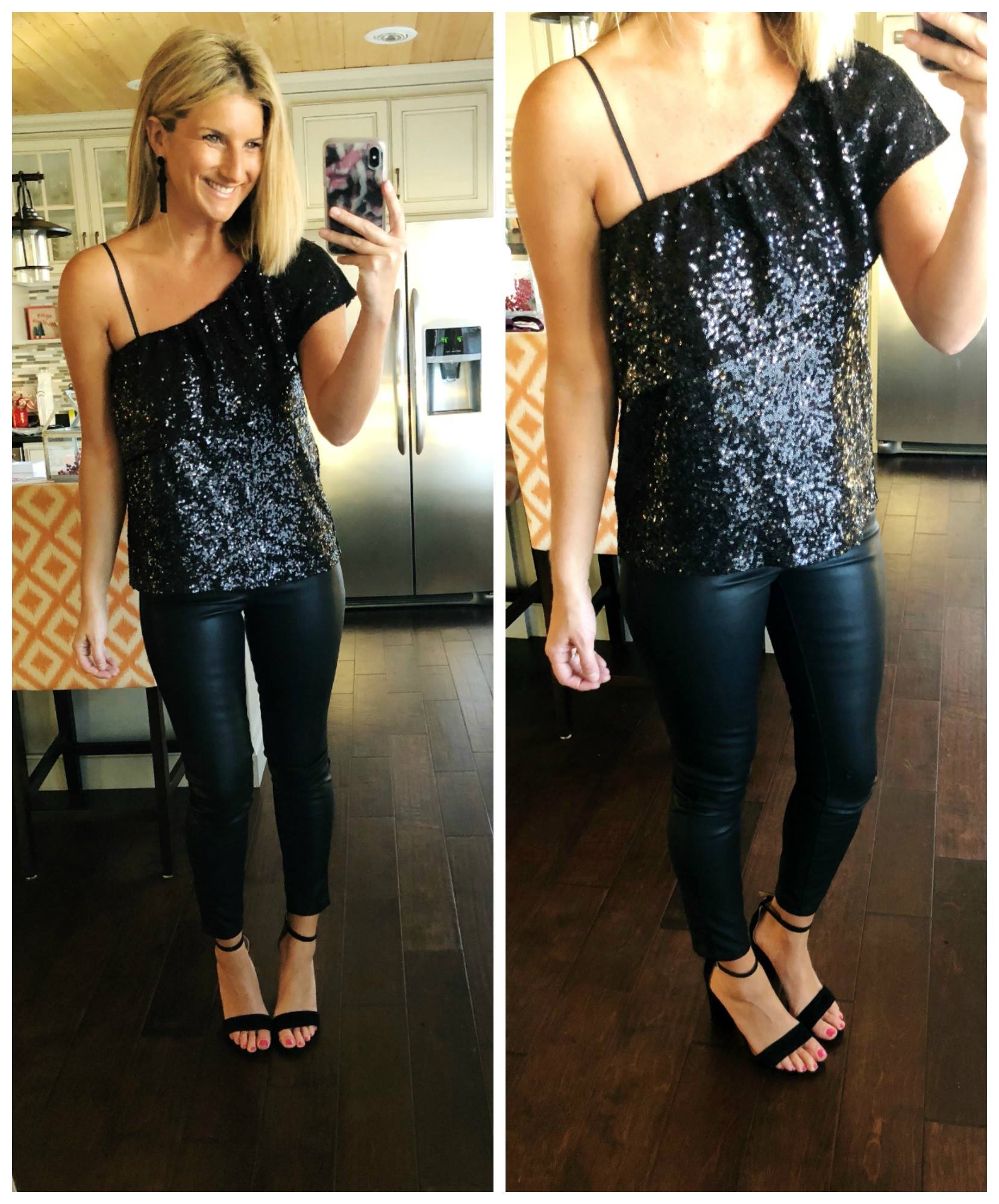How to Wear a One Shoulder Sequin Top