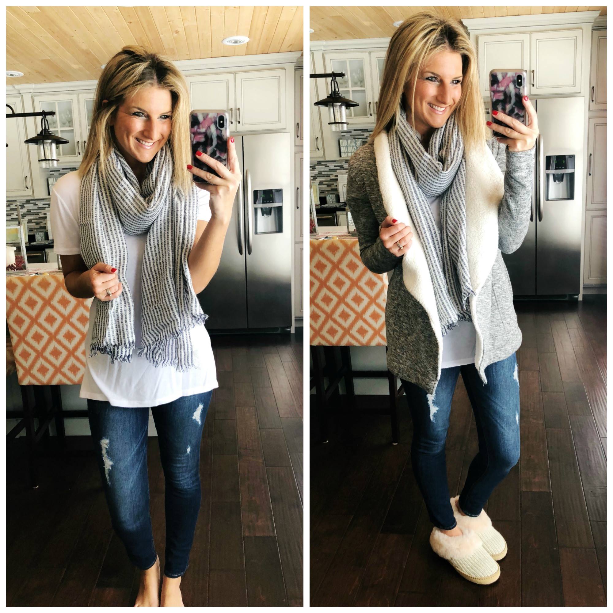 How to Layer a Tunic Tee + Sherpa Sweater + Scarf