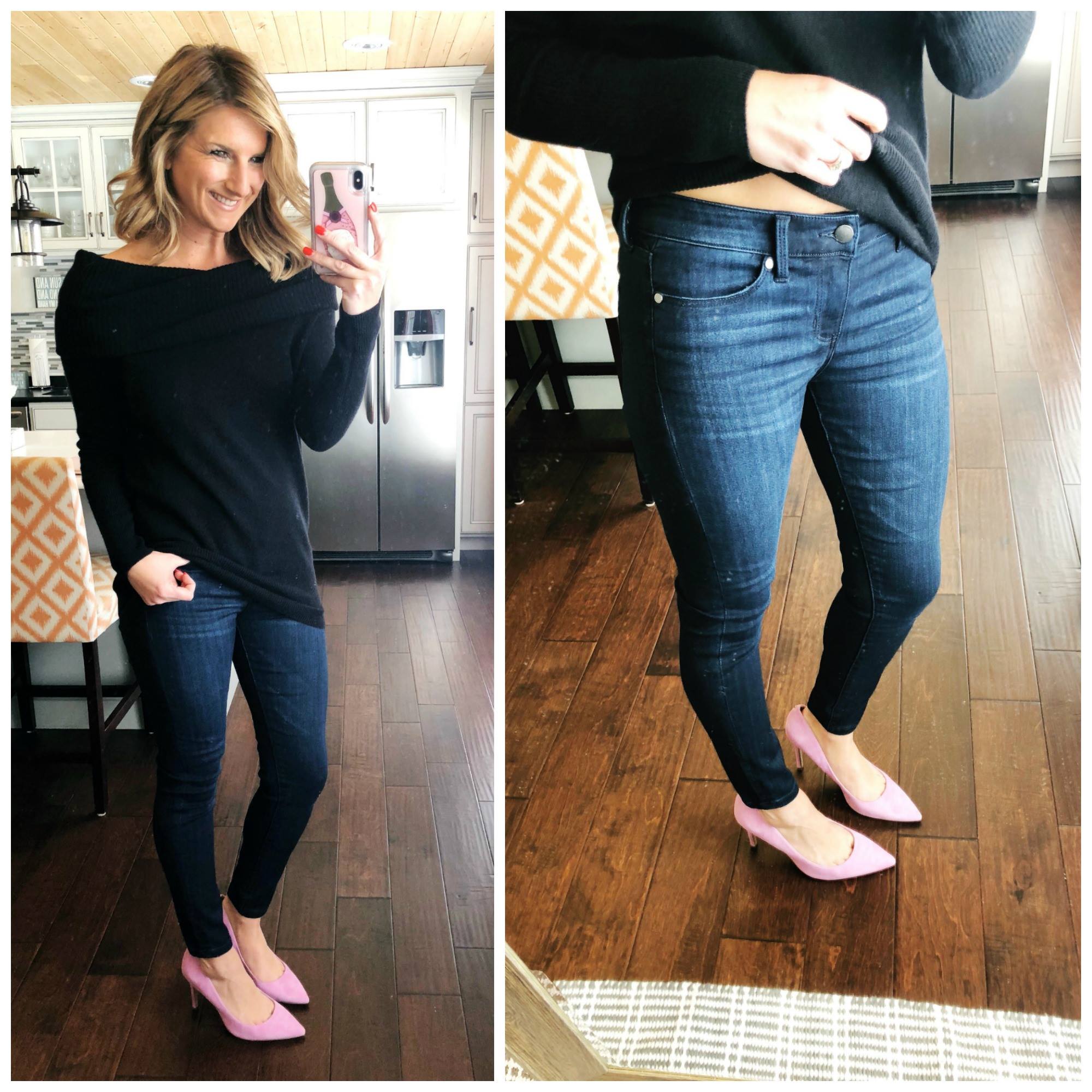 Off the Shoulder Top + Jeggings + Heels // Girls Night Out Outfit