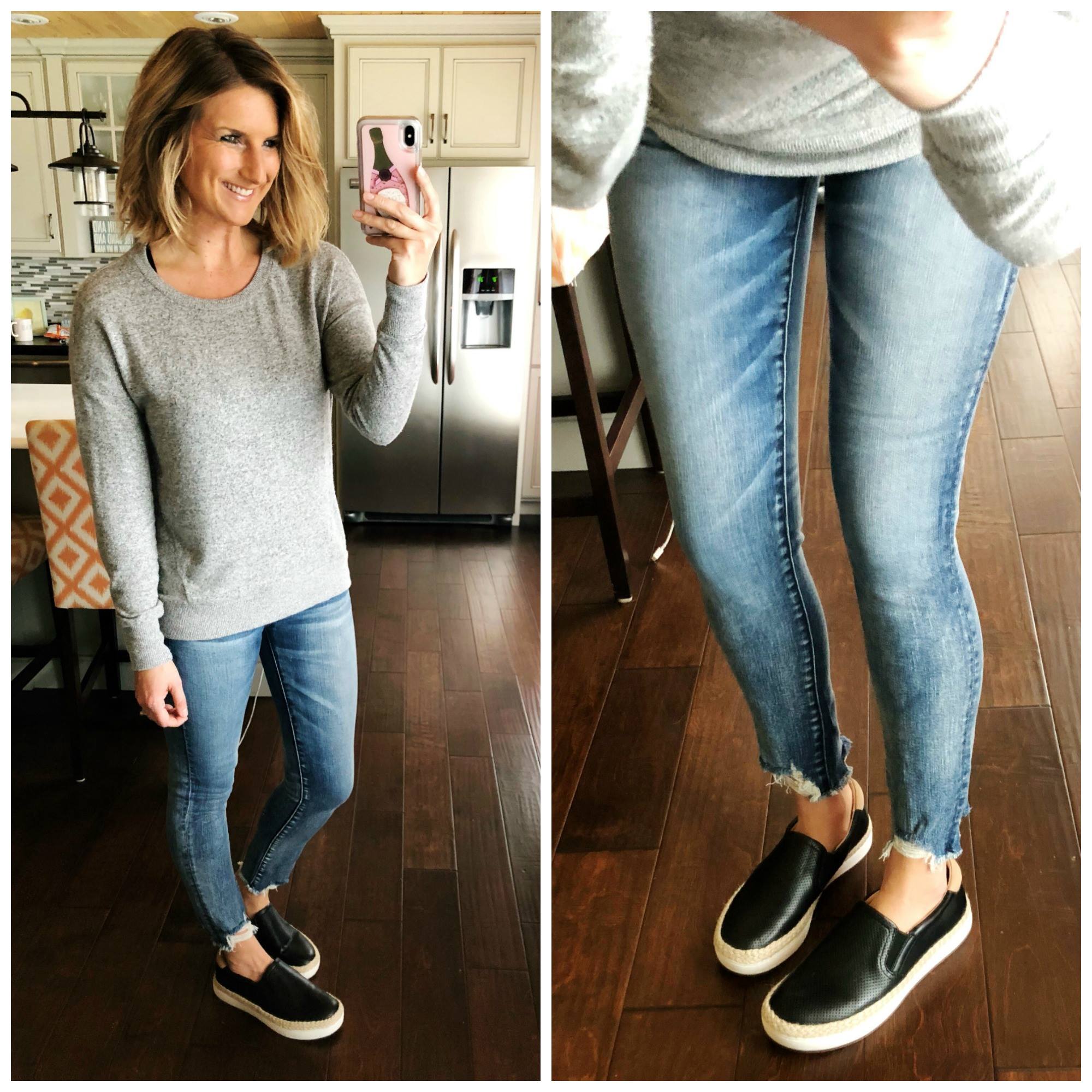 How to Style Cropped Jeggings // Lightweight Sweater + Released Hem Jeggings + Slip On Sneakers // Spring Fashion