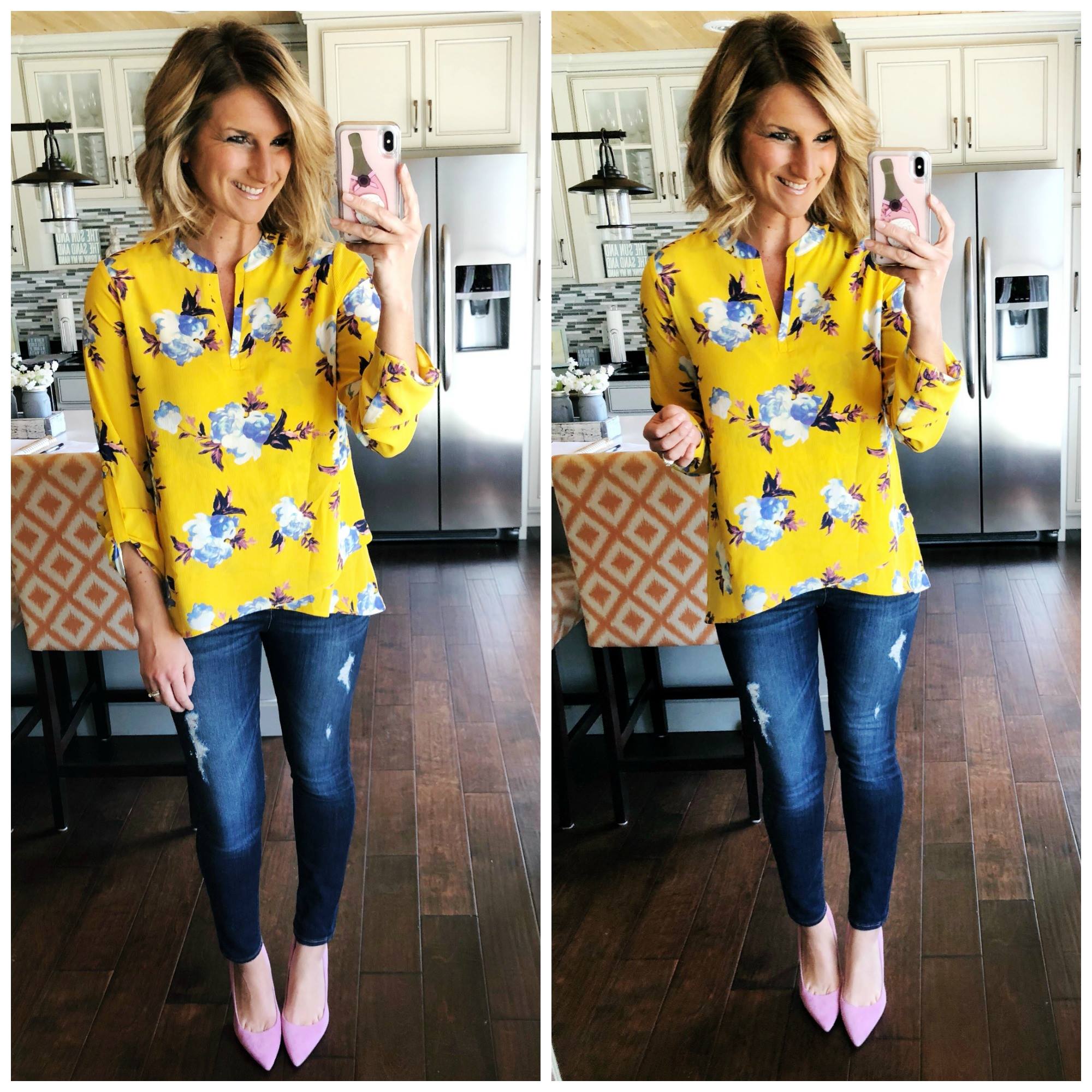 How to Style a Floral Tunic // Spring Fashion // Floral Tunic + Distressed Jeggings + Pumps // Perfect Spring Outfit 