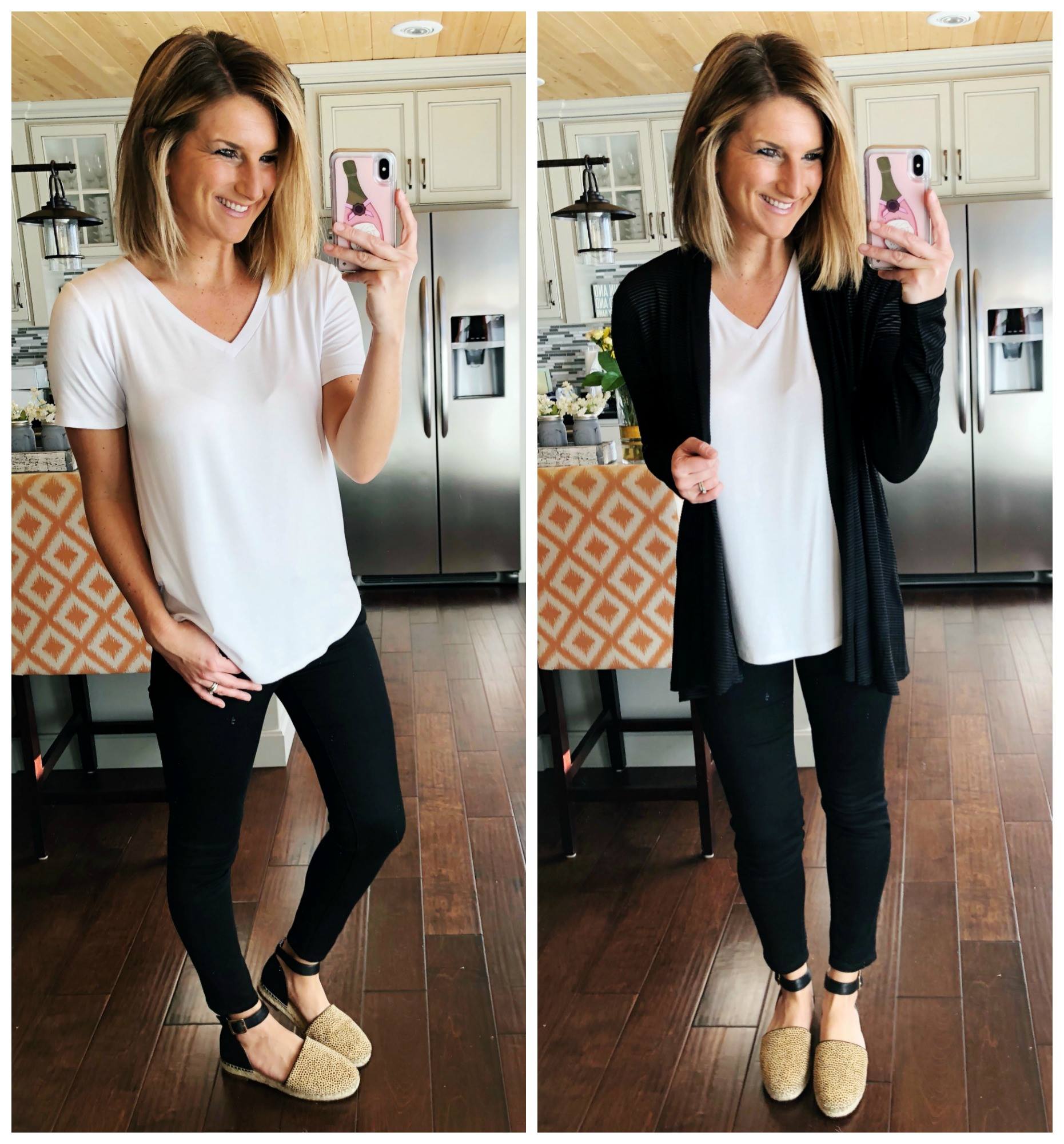 Spring Fashion // Perfect White Tee + Cropped Black Skinny Jeans + Lightweight Cardigan + Statement Flat Espadrilles // Black + White Outfit // Statement Shoes