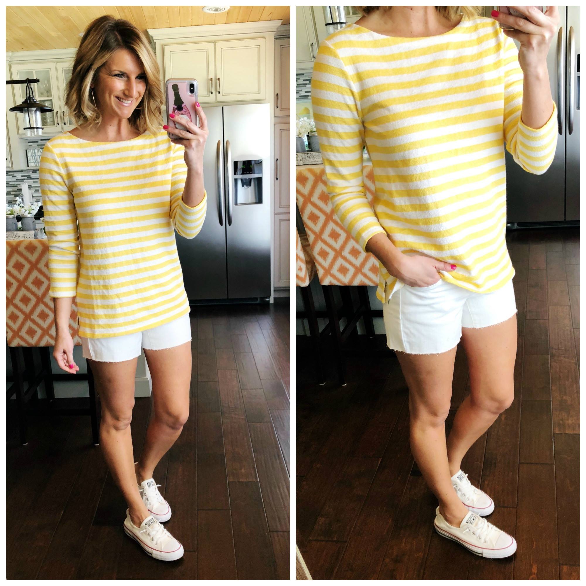 Summer Fashion // Striped Top + White Jean Shorts + Converse Shoreline Sneakers