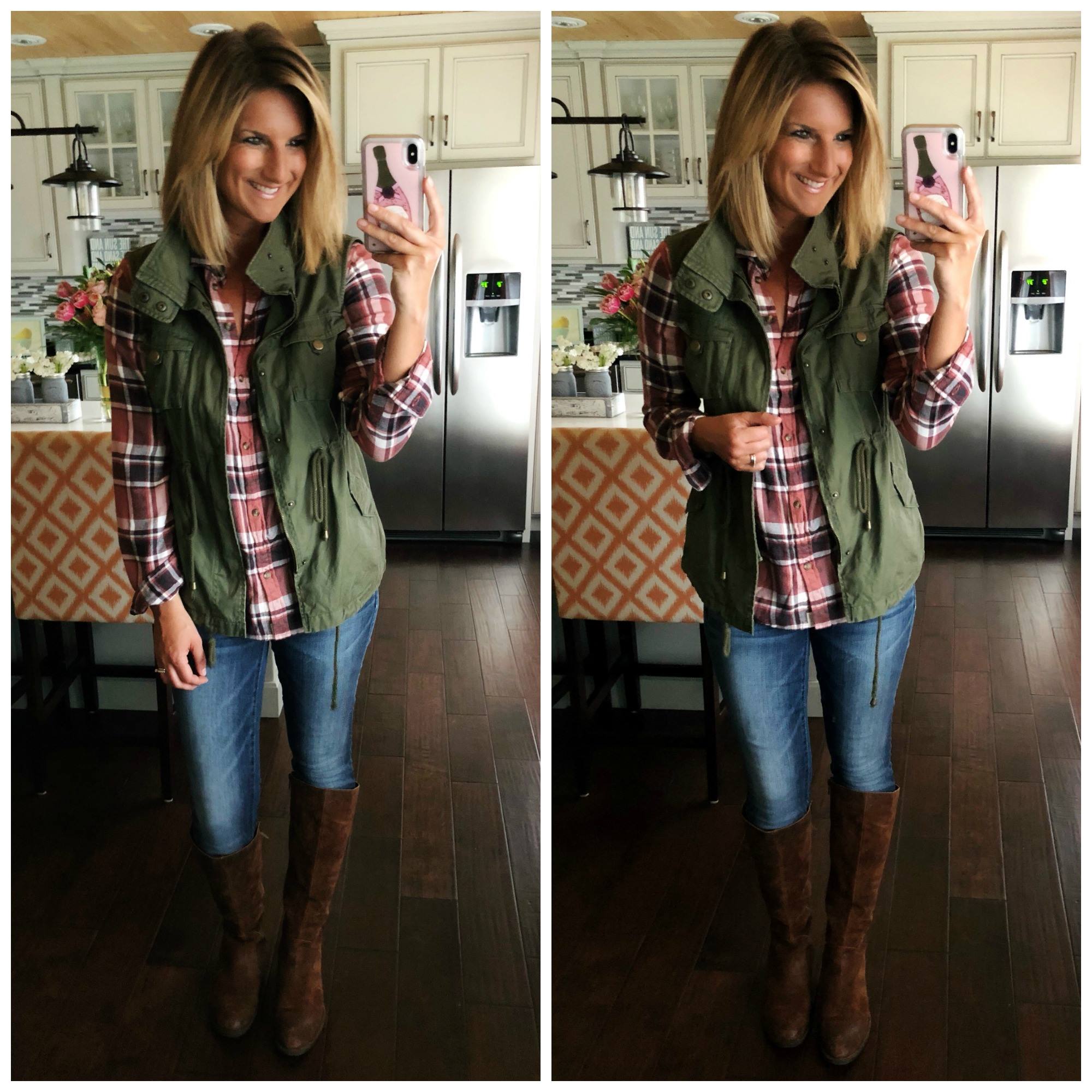 How to wear a vest in the Spring // Plaid Top + Military Vest // Spring Fashion