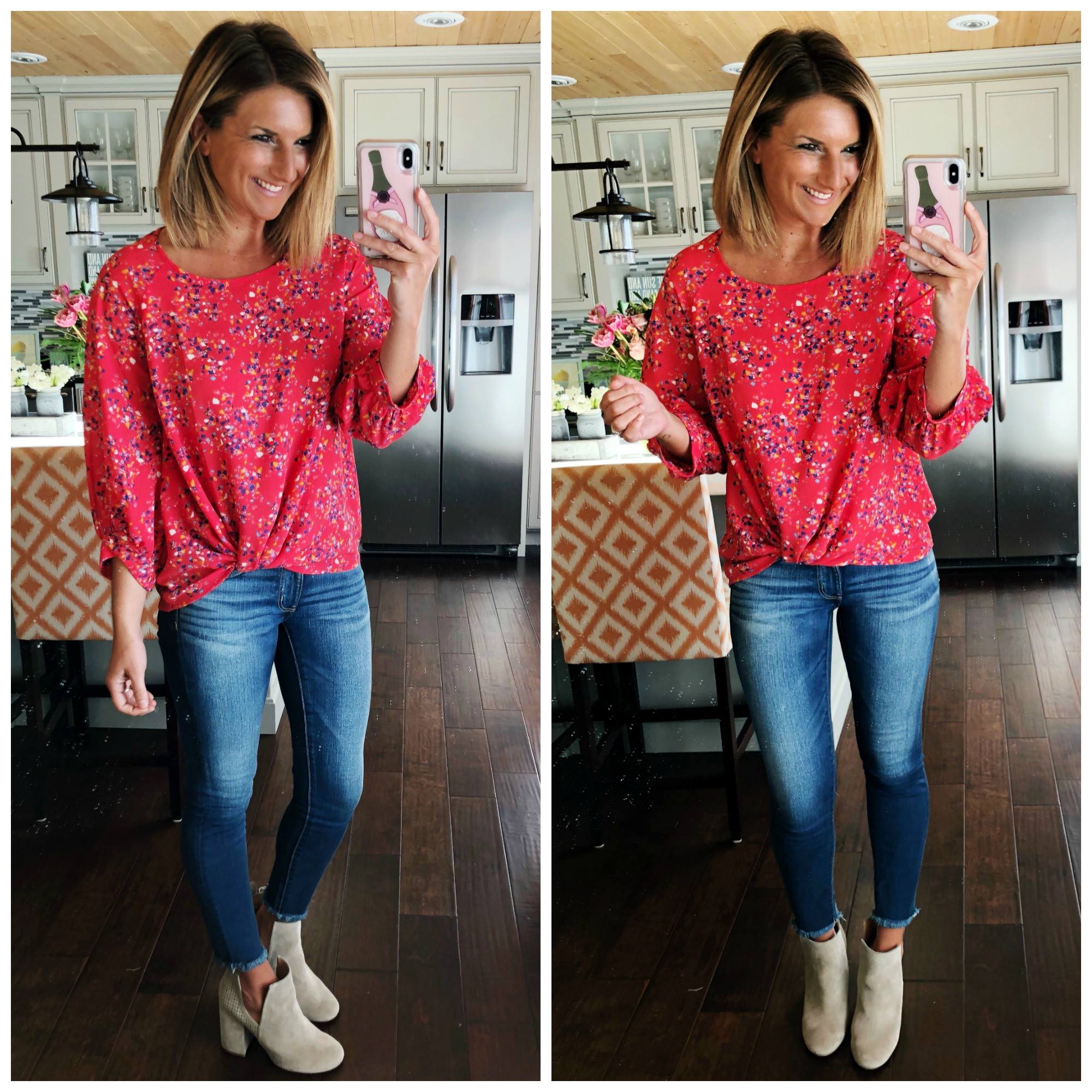How to Style a Twist Hem Top // Floral Spring Top // Twist Hem Top + Cropped Jeggings + Cutout Booties