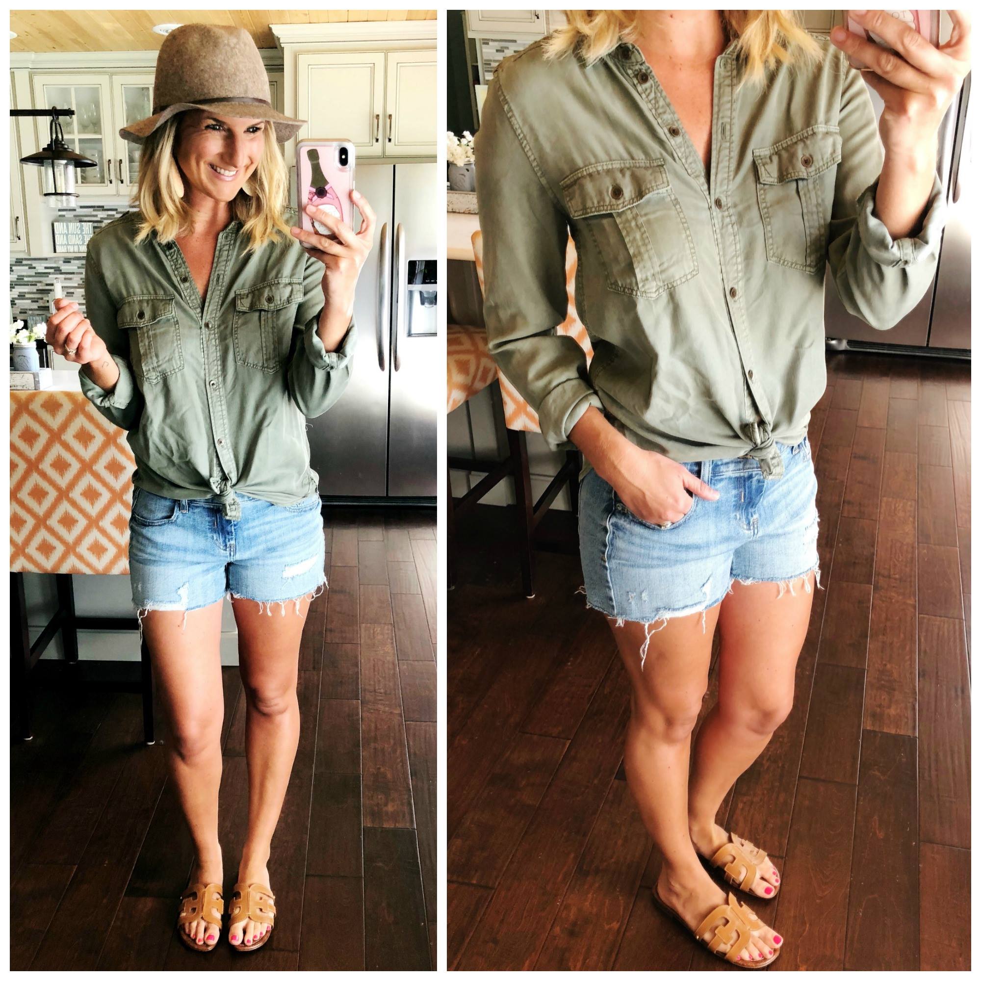 How to Tie a Button Up Shirt // Perfect under $20 cutoff shorts/ spring FAshion