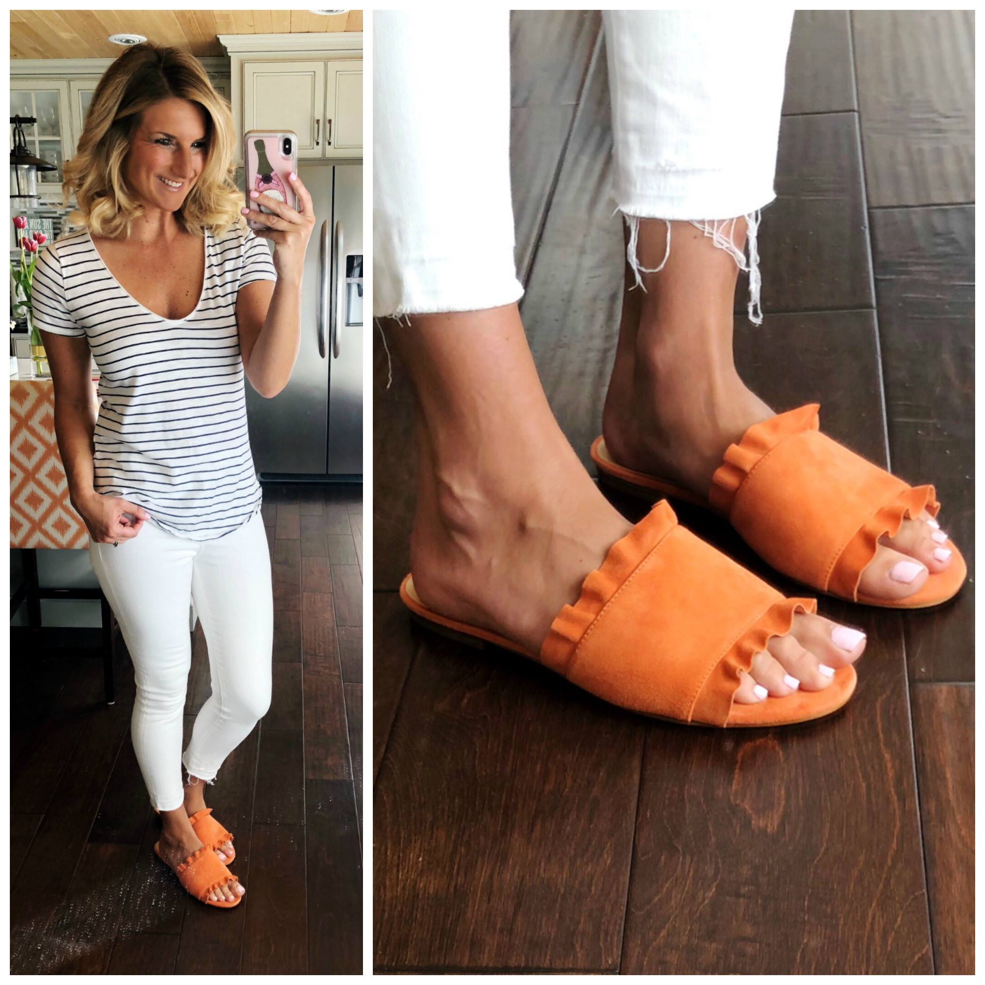 How to wear a bold color shoe // Non sheer white jeans under $60