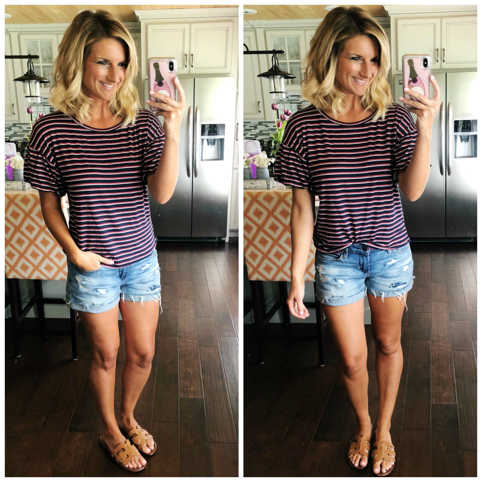 Memorial Day or July 4th Outfit // How to Tuck a shirt into shorts // How to style a striped top