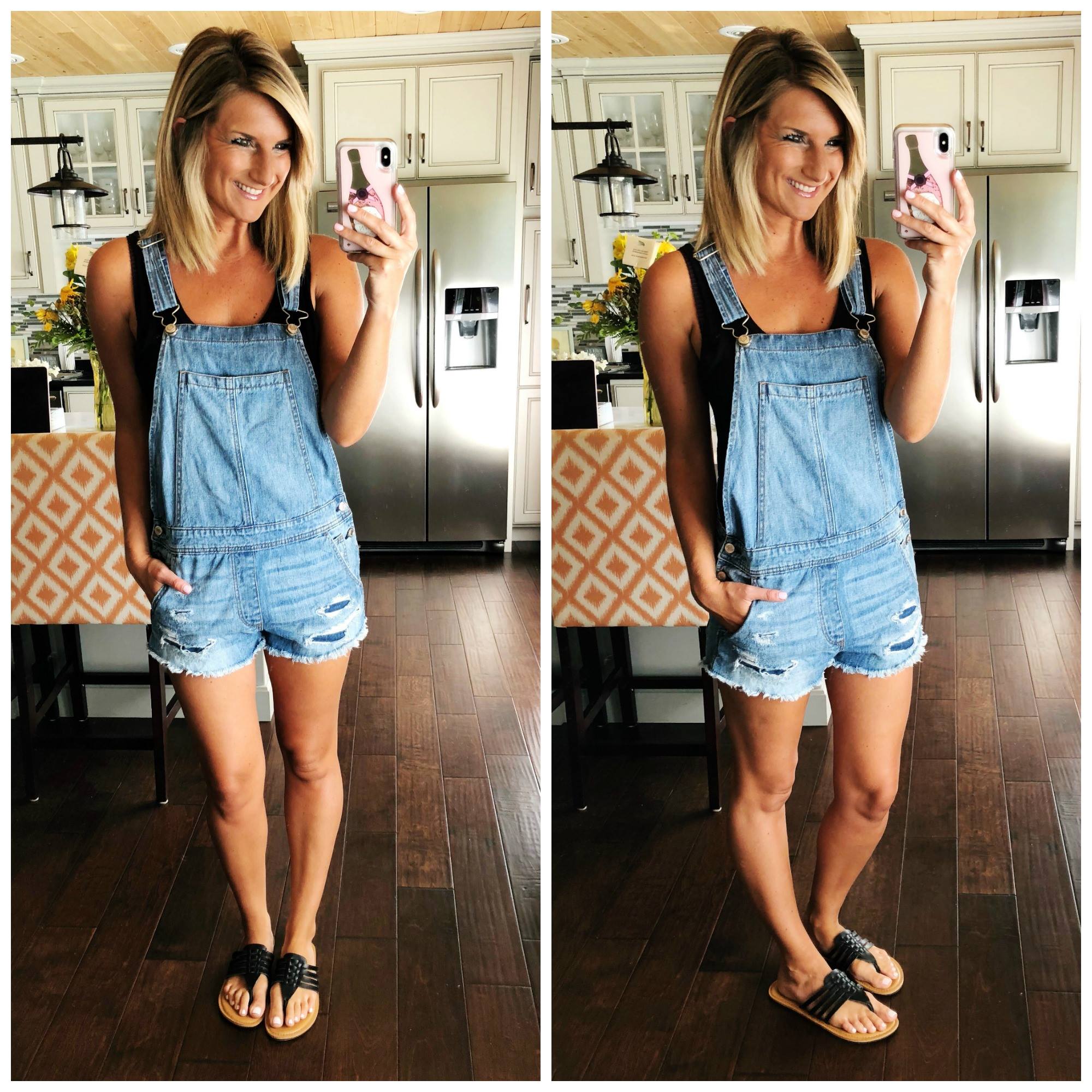 What to wear with overalls // Essential tank top // Comfortable sandals