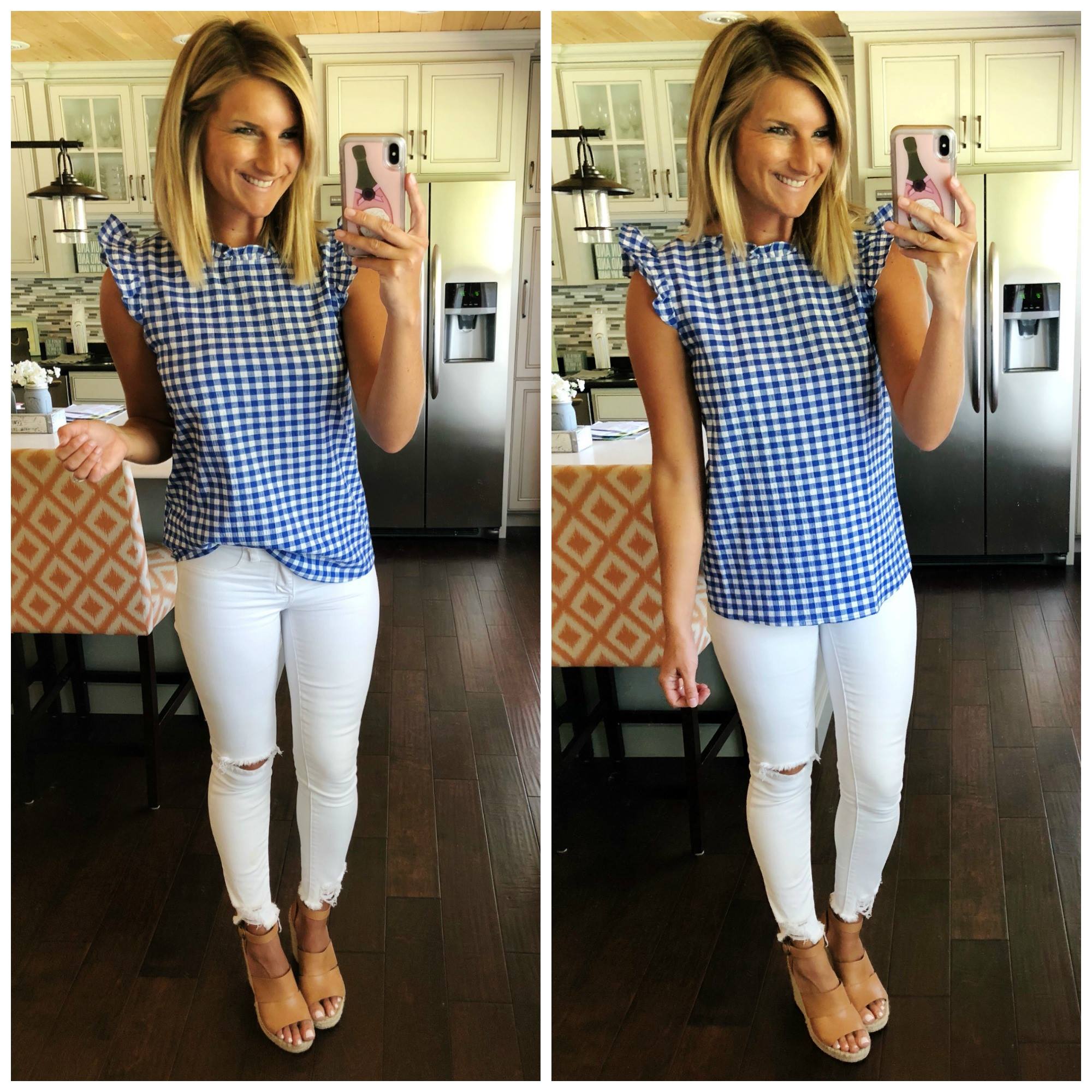 How to Style a Gingham Top // What to wear with white jeans // Summer Outfit Inspiration // Outfit of the Day
