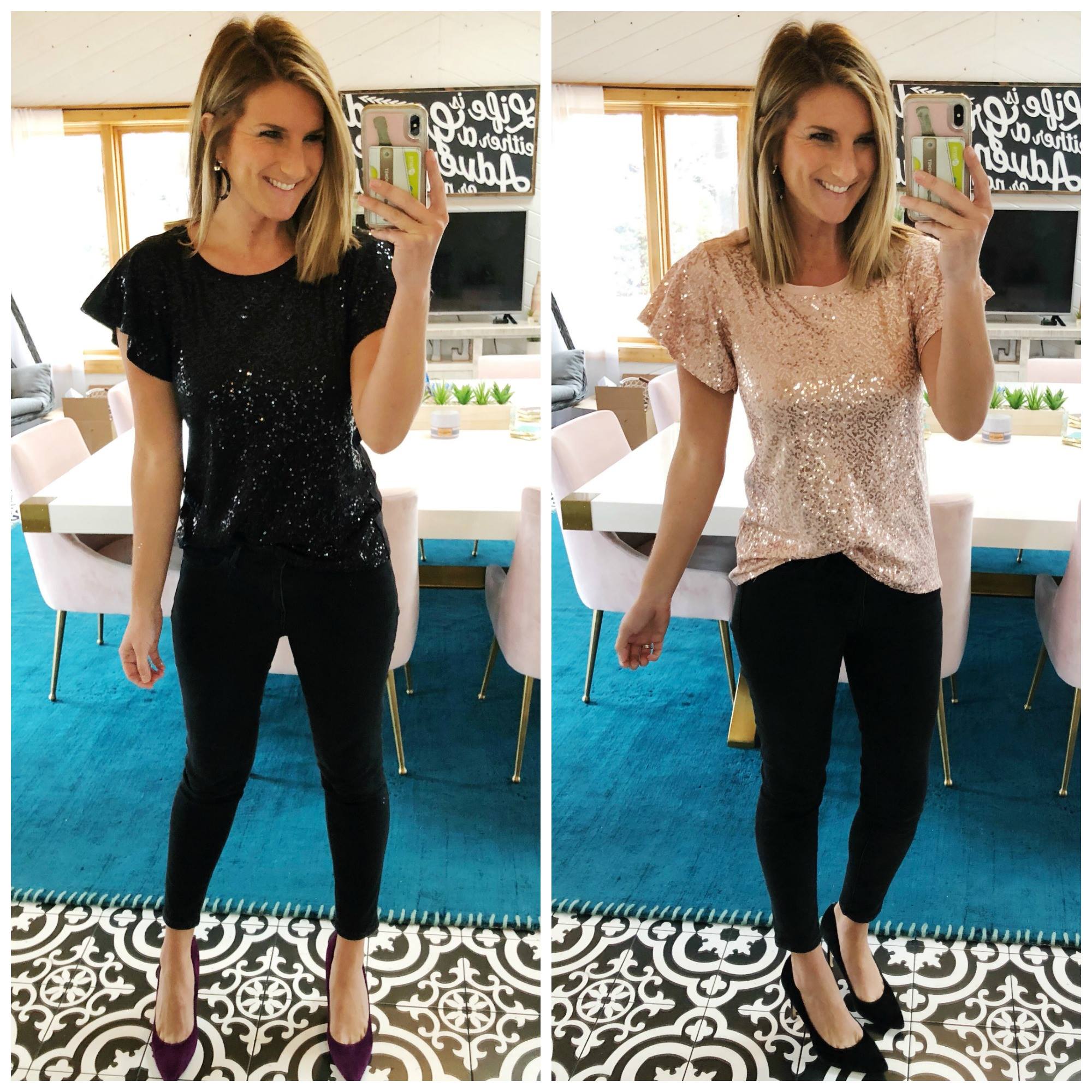 NYE Outfit // Holiday Party Outfit // New Years Eve // Office Party // Sequin Top 