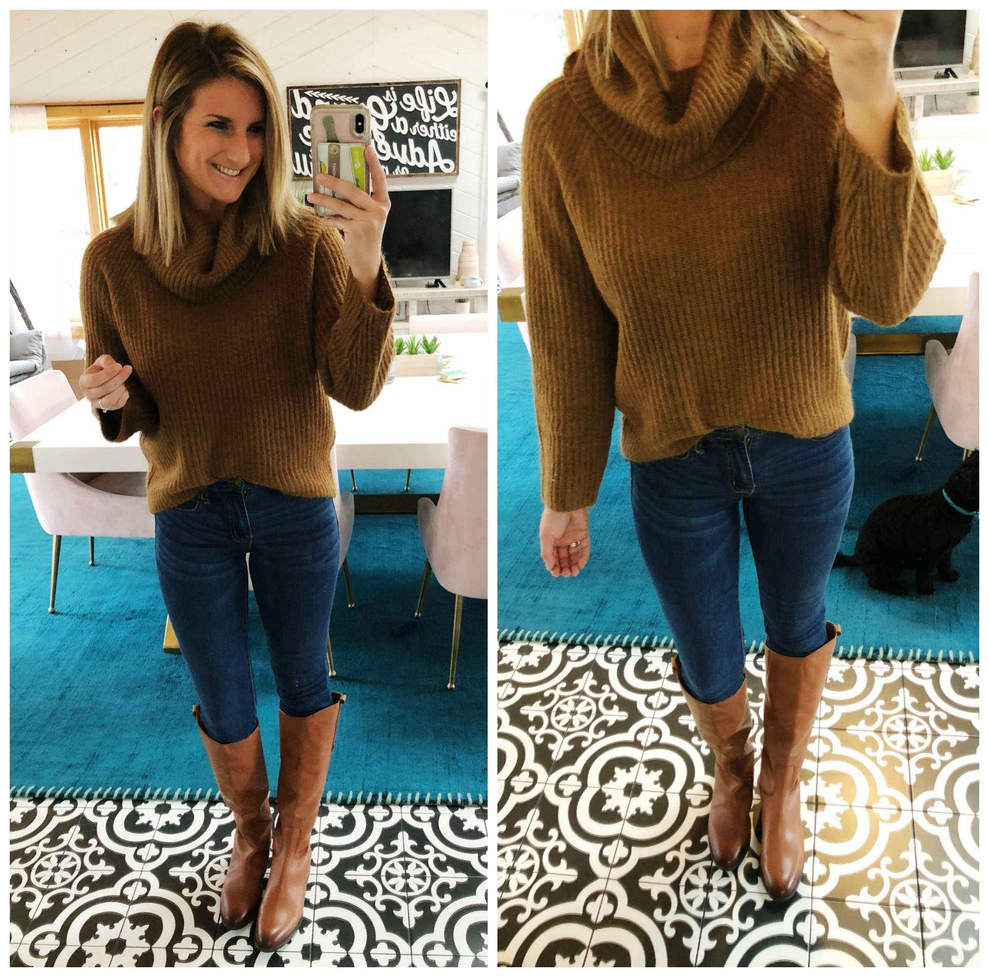 Turtleneck Sweater with Jeggings and Riding Boots // Penny Riding Boots // J.Crew // How to Tuck a Sweater into Jeggings