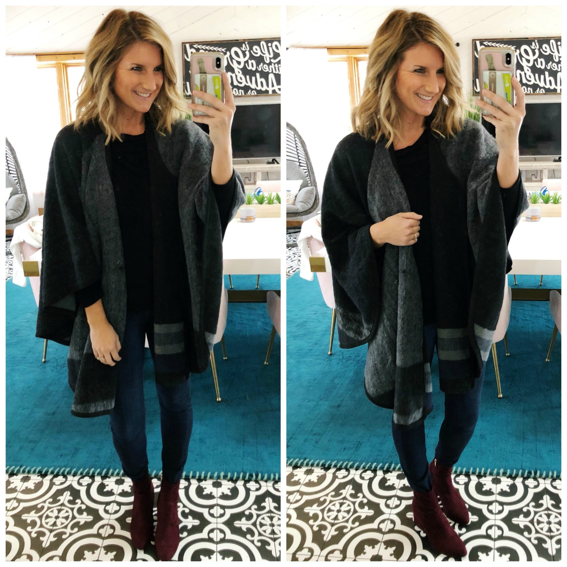 Cape // Poncho // Winter Fashion // Winter Outfit // Burgundy Booties 