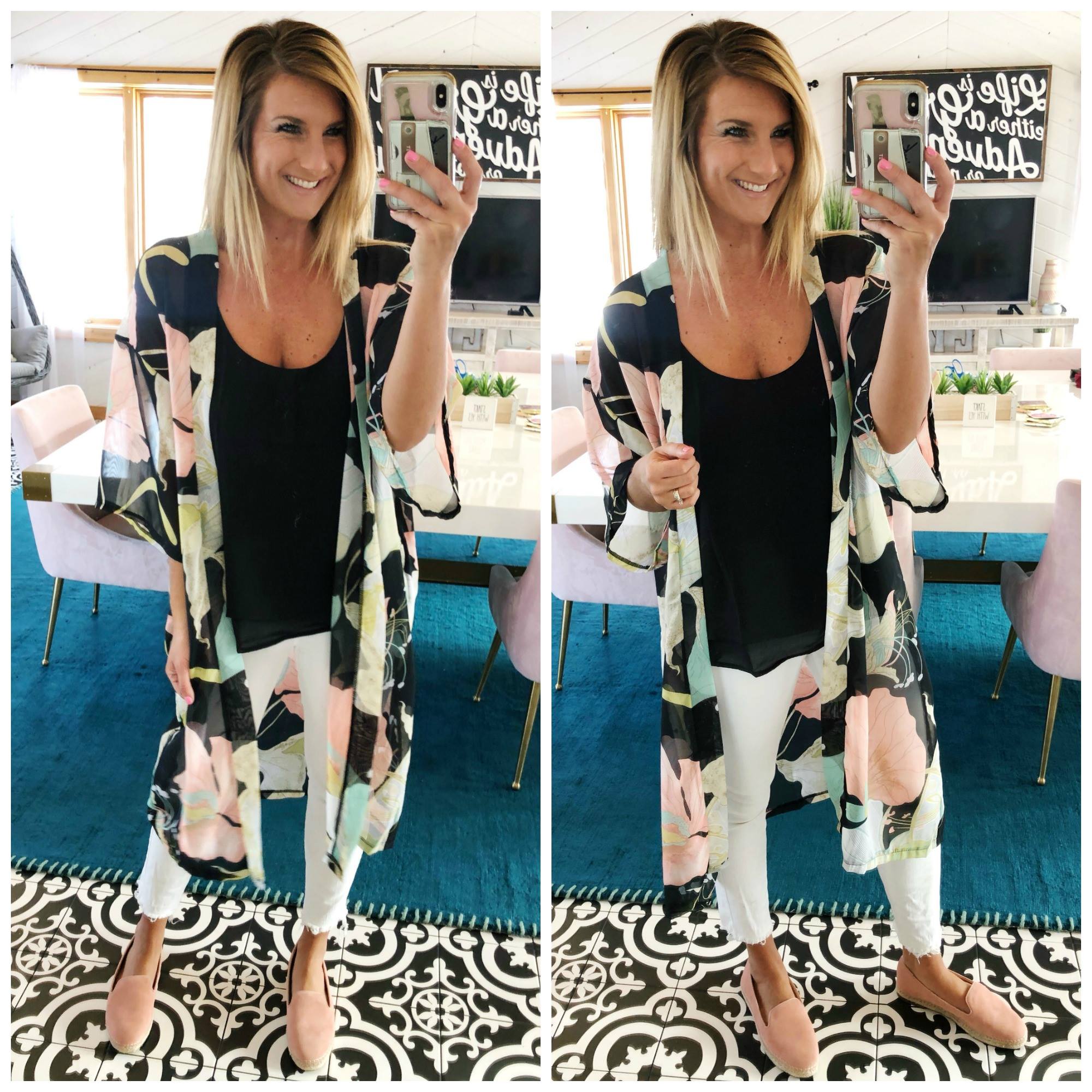 Floral Kimono // White Jeans // Best White Jeans // Spring Outfit // Transitional Outfit // Summer Fashion //Cute Spring Outfit 