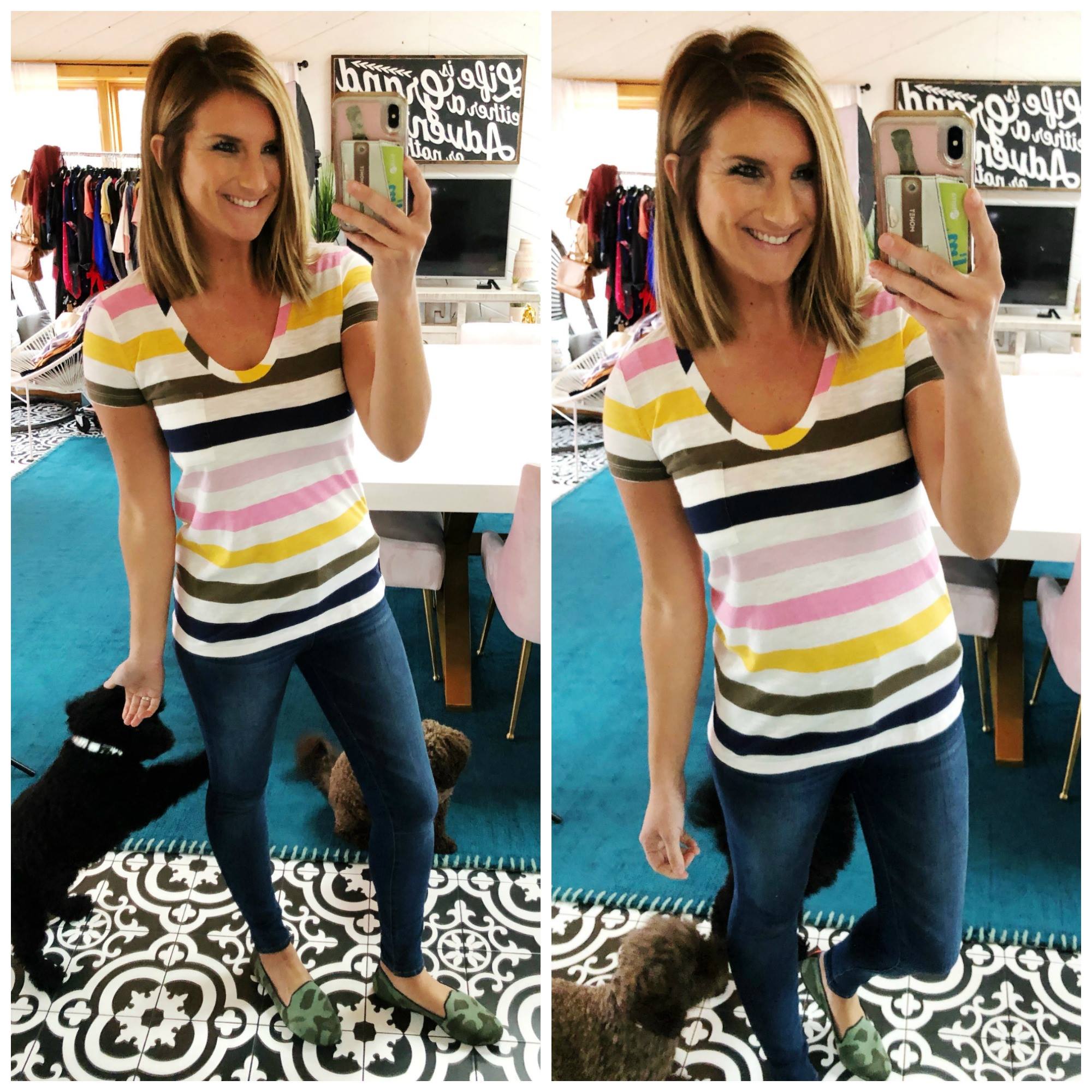 Striped Tee with Jeans and Sneakers // Casual Spring Outfit // Comfortable Sneakers // Basic Tee // Closet Basics 