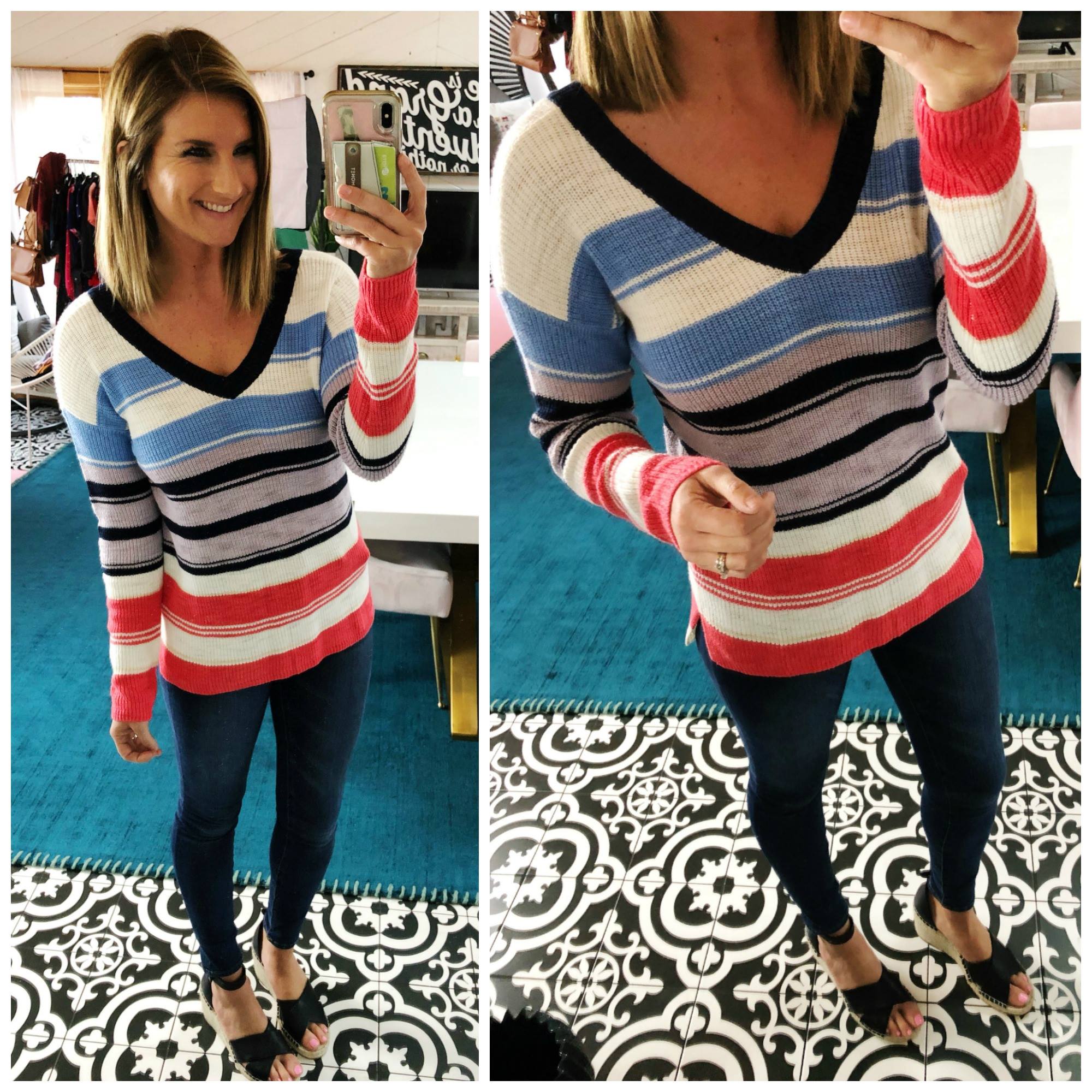 Striped Sweater // Spring Sweater // Transitional Sweater // Espadrille Wedges // Affordable Outfit 