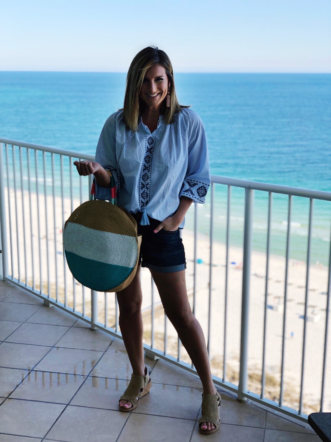 Affordable Summer Outfit // Embroidered Top with Shorts and Circle Bag