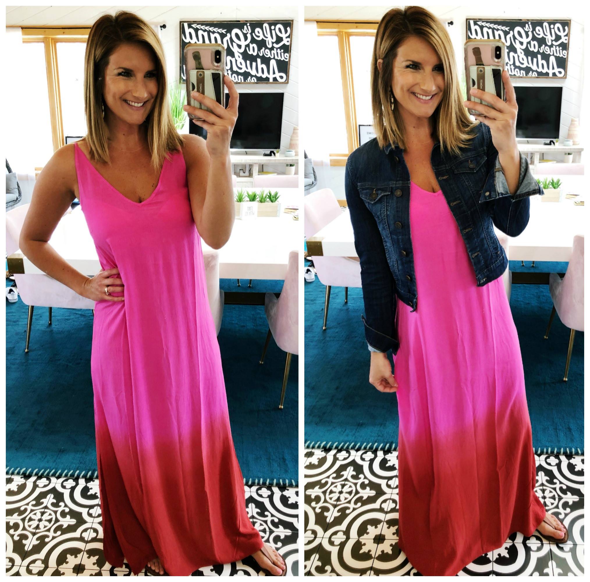 How to style a maxi dress // Spring Dress // Maxi Dress with denim jacket and sandals // Outfit of the Day