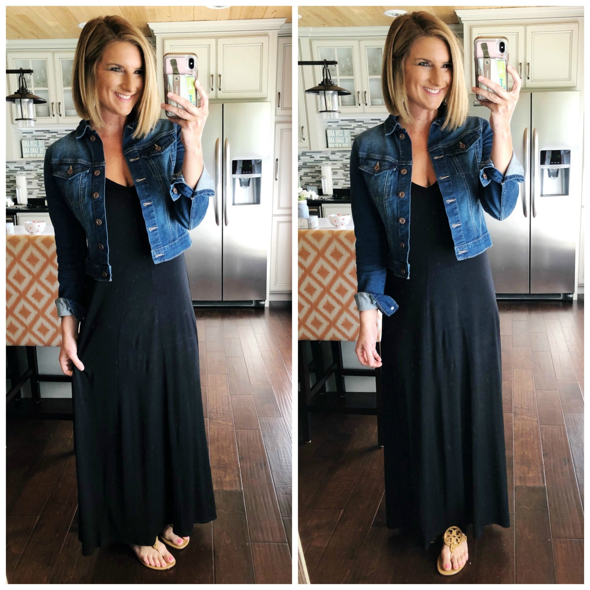 How to style a maxi dress for Spring // What to wear with a denim jacket // Cute black dress for spring and summer