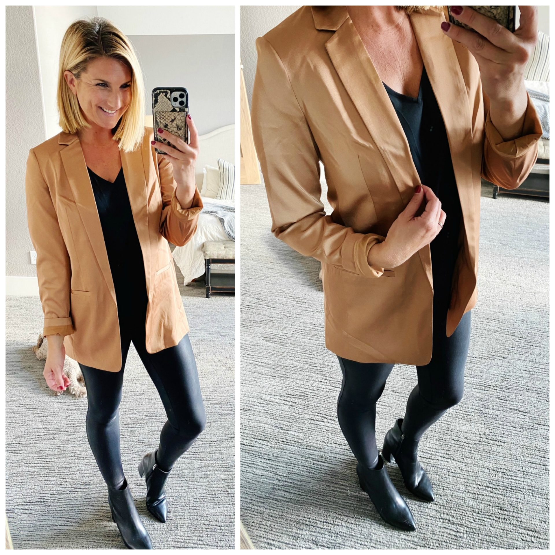 dressed up casual spanx faux leather leggings and blazer-1 - Life with Emily
