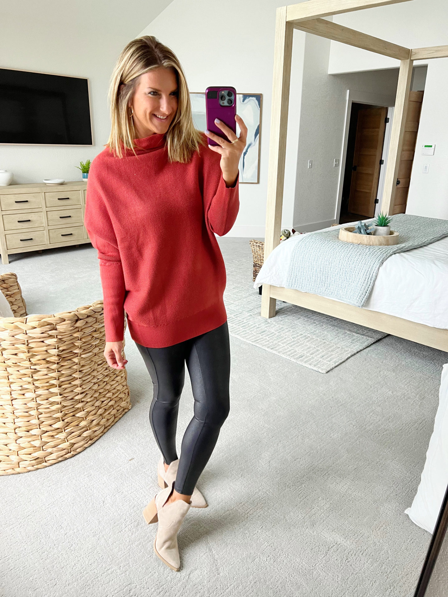 Restyled Chunky Sweater + Faux Leather Leggings – Life According to Jamie